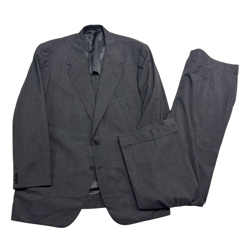 vtg 90s Oxxford Clothes 48R 40x31 Charcoal Plaid 2pc Pant Suit Bespoke USA Wool
